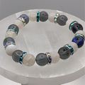 Blue Obsidian Opalite Bracelet with Silver Tone Crystal Spacers