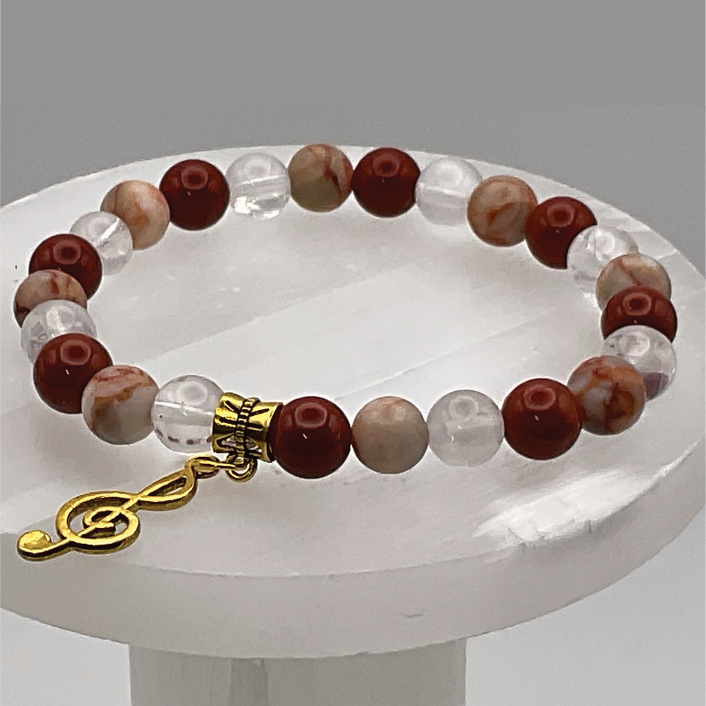 Red Jasper Clear Quartz Music Charm Bracelet