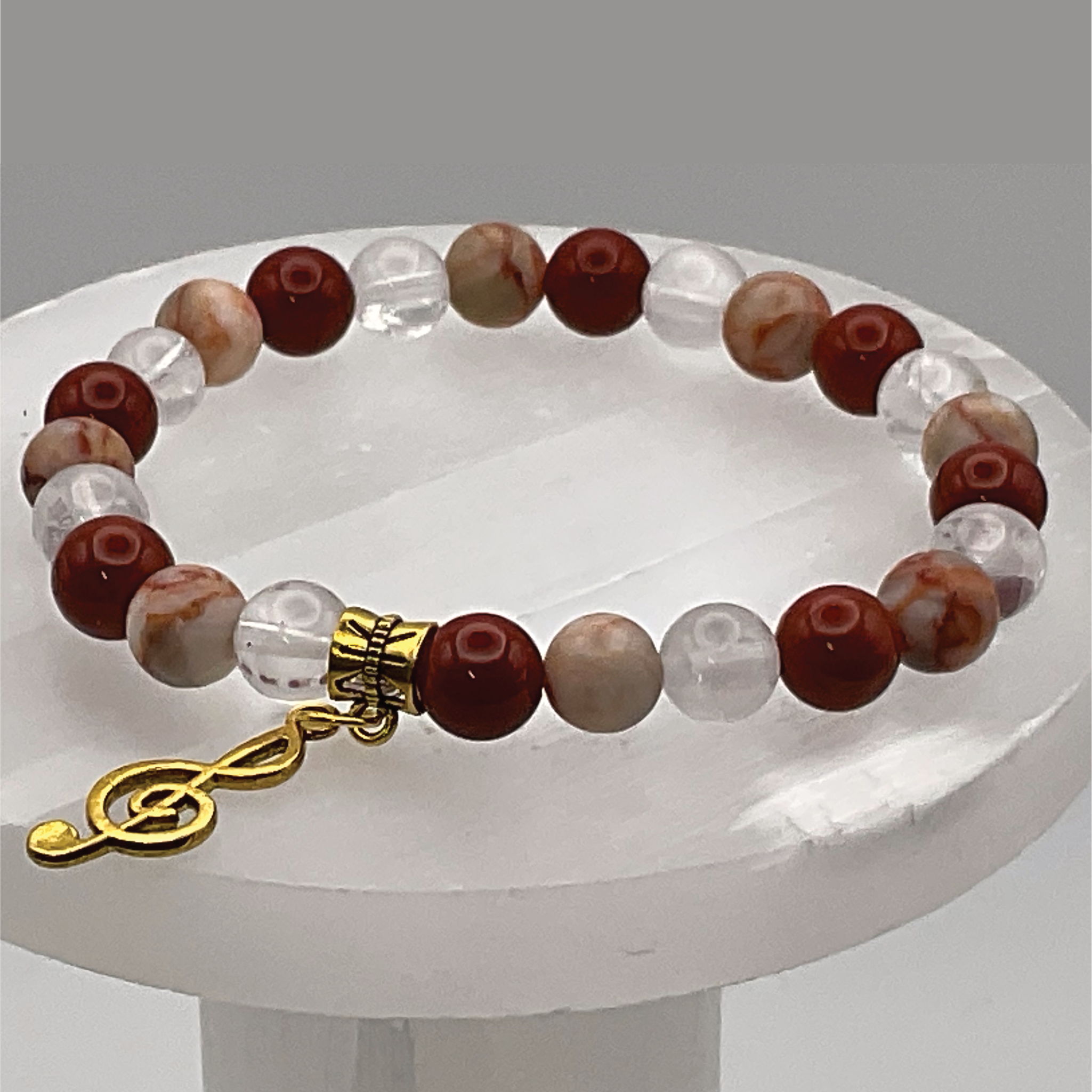 Red Jasper Clear Quartz Music Charm Bracelet