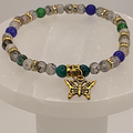 Blue Dragon Vein Jadite Clear Dragon Vein Butterfly Charm Bracelet with Gold Crystal Spacers