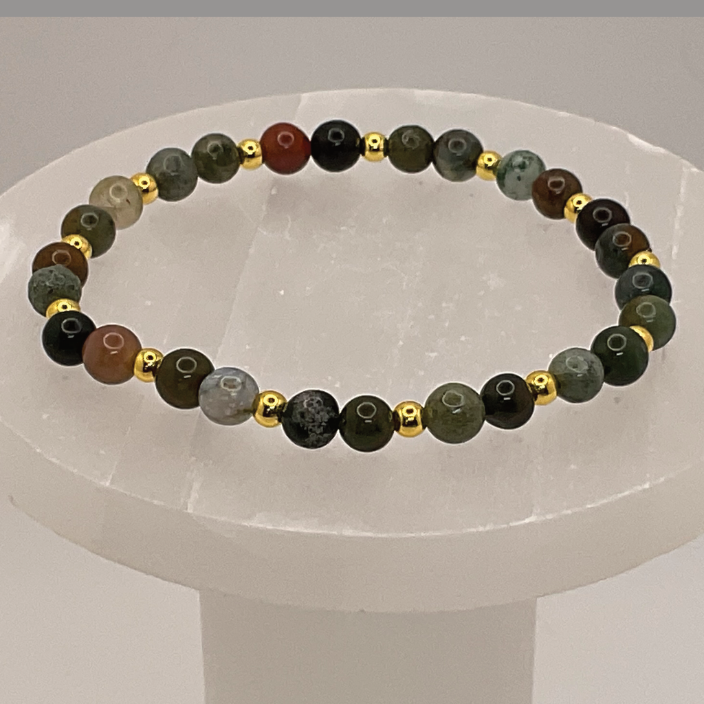 Moss Agate Bracelet with Gold Spacers