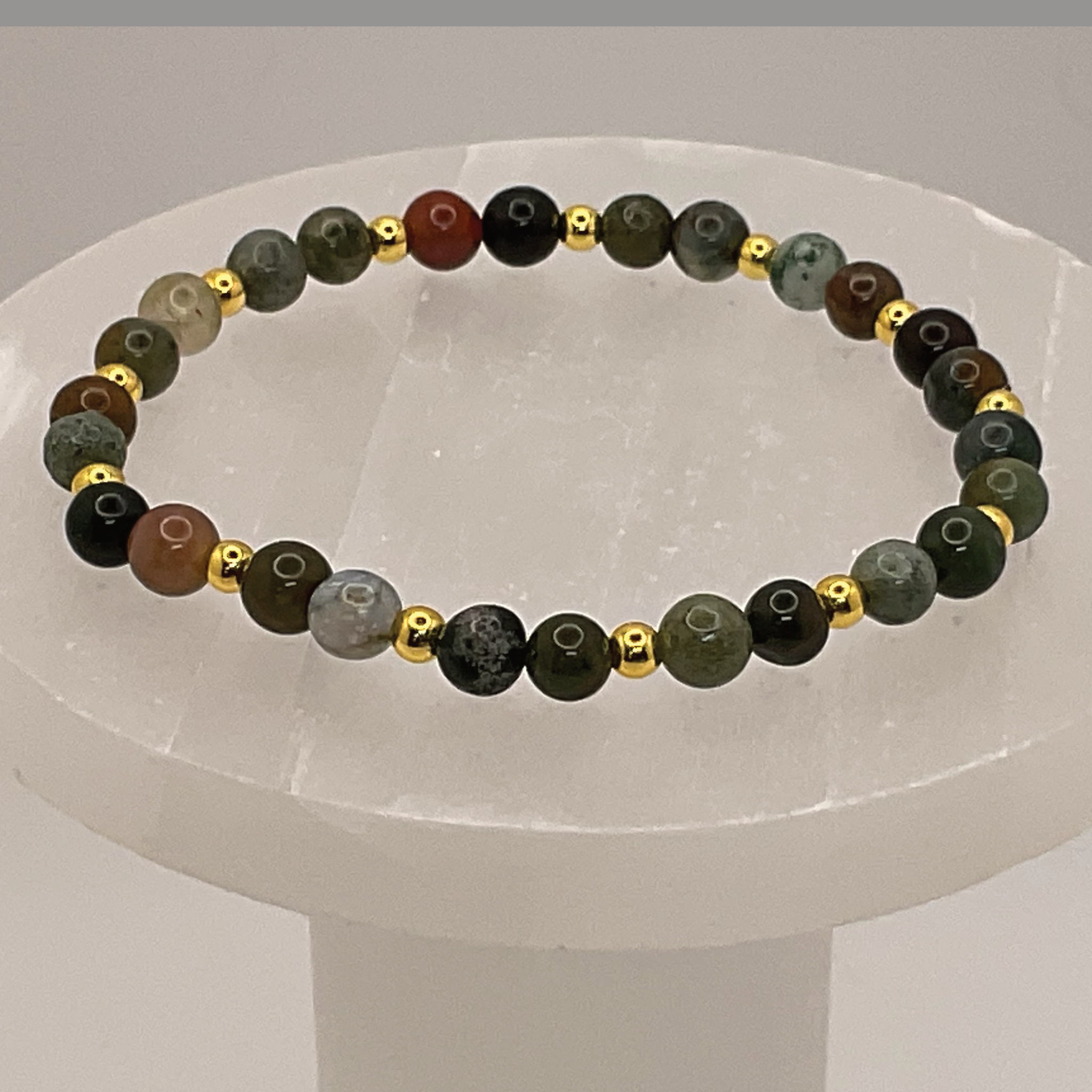Moss Agate Bracelet with Gold Spacers