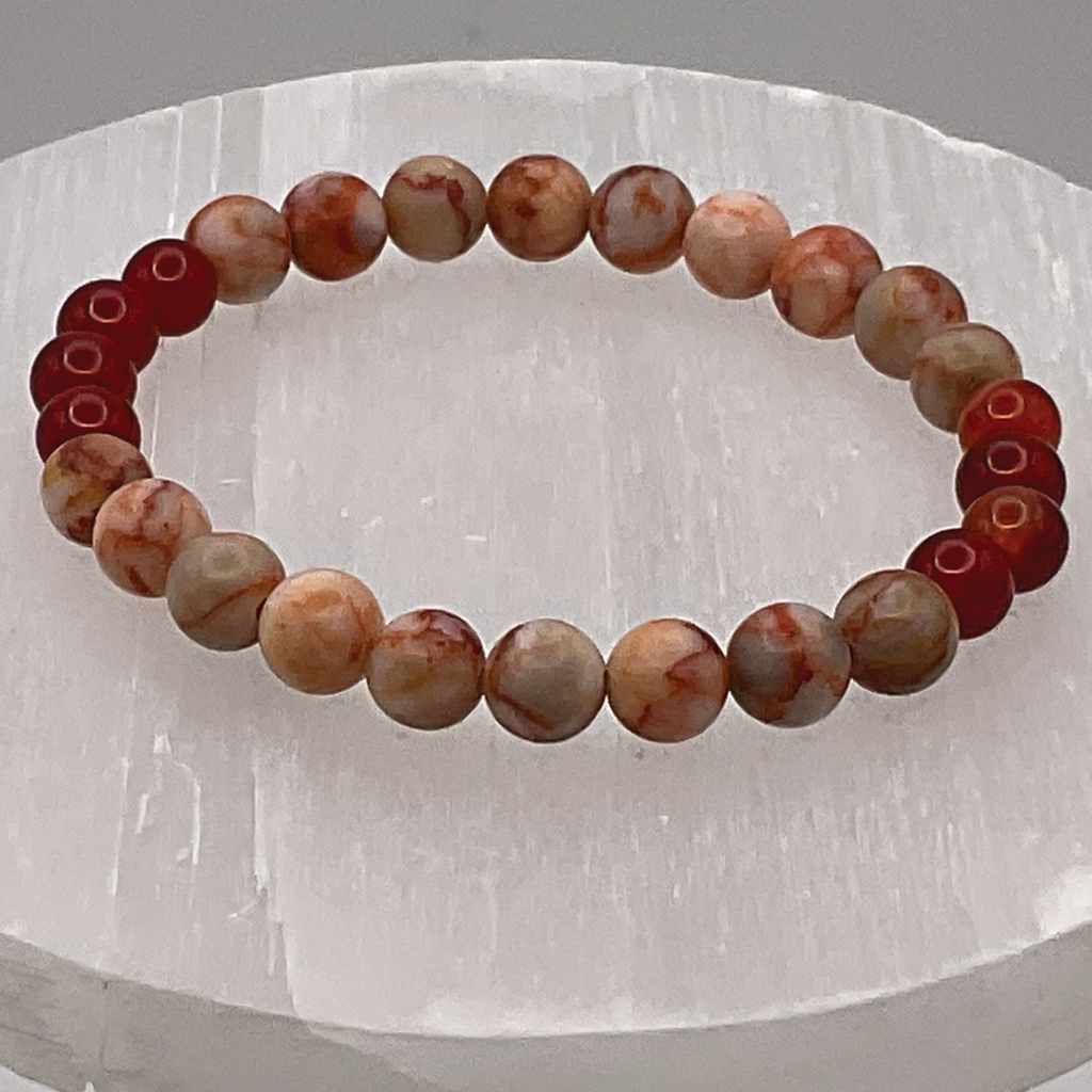 14 cm (5.5") Carnelian Agate Chalcedony Agate Bracelet