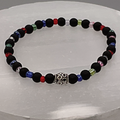 14 cm (5.5") Black Agate Silver Barrel Bracelet with Multi Colored Crystal Spacers
