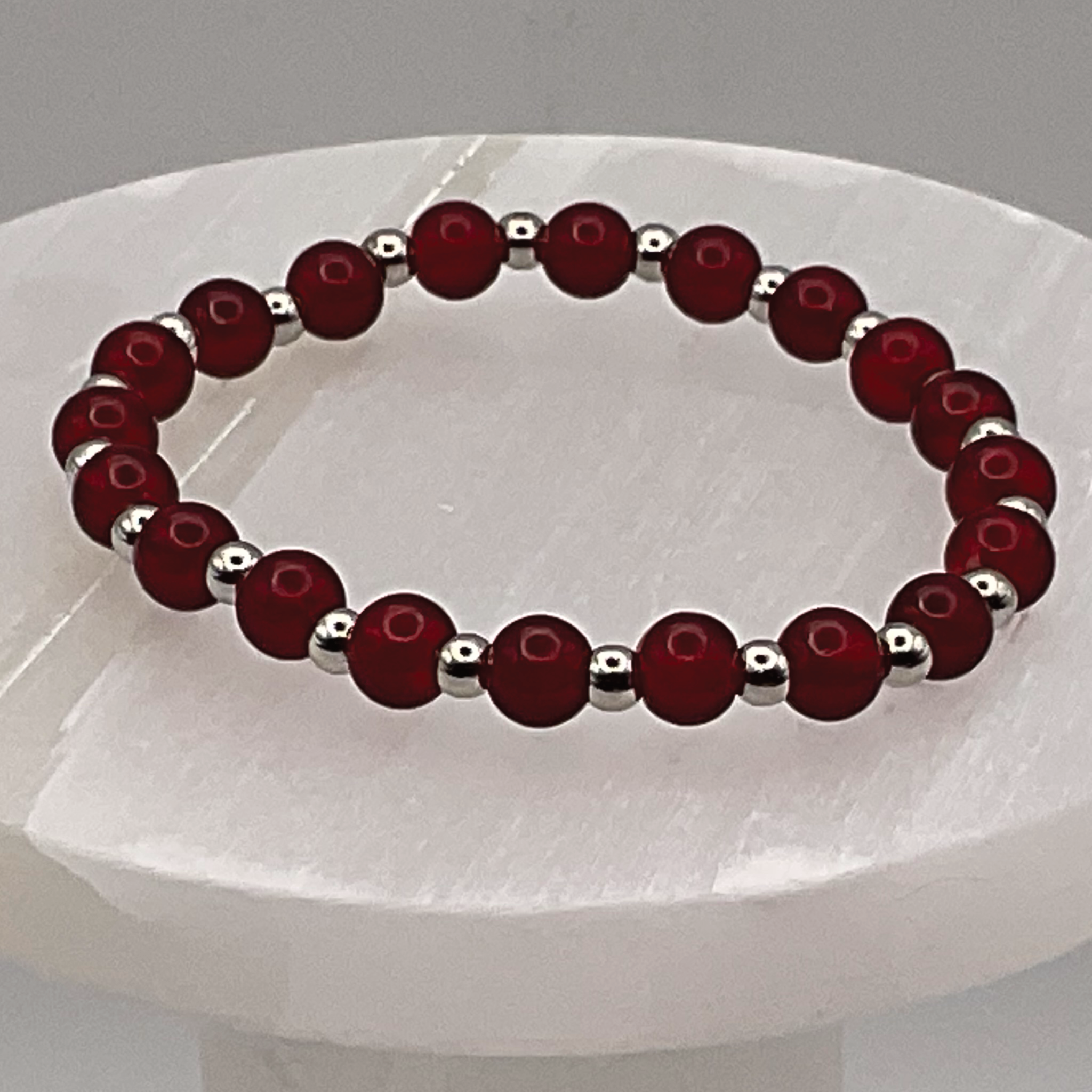 14.5 cm (5.7") Claret Bracelet with Silver Spacers