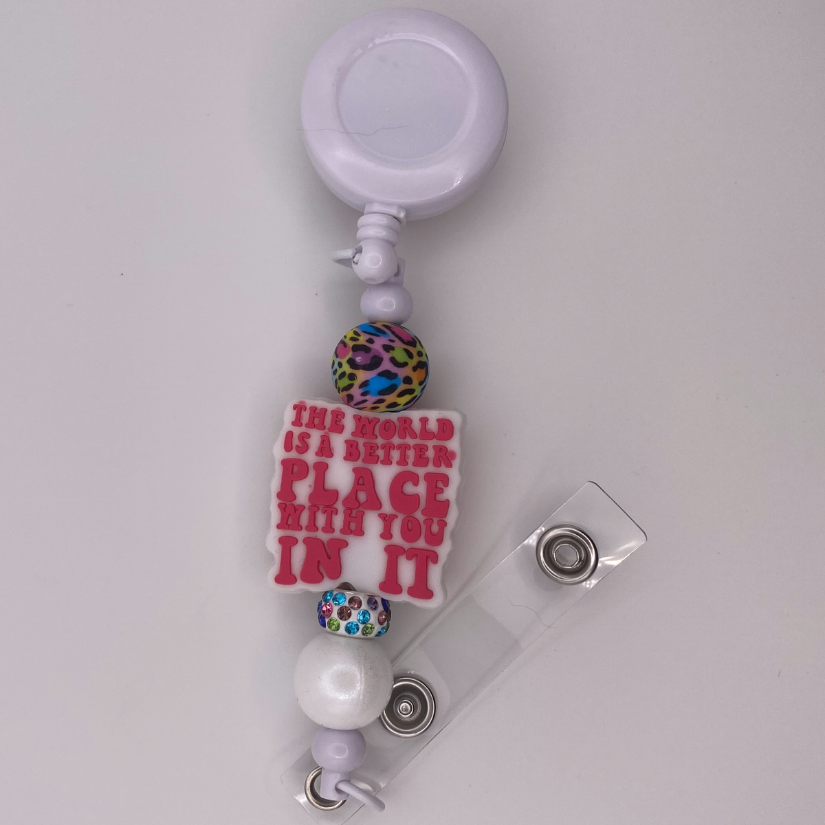 Rainbow Leopard Print Motivational Badge Holder