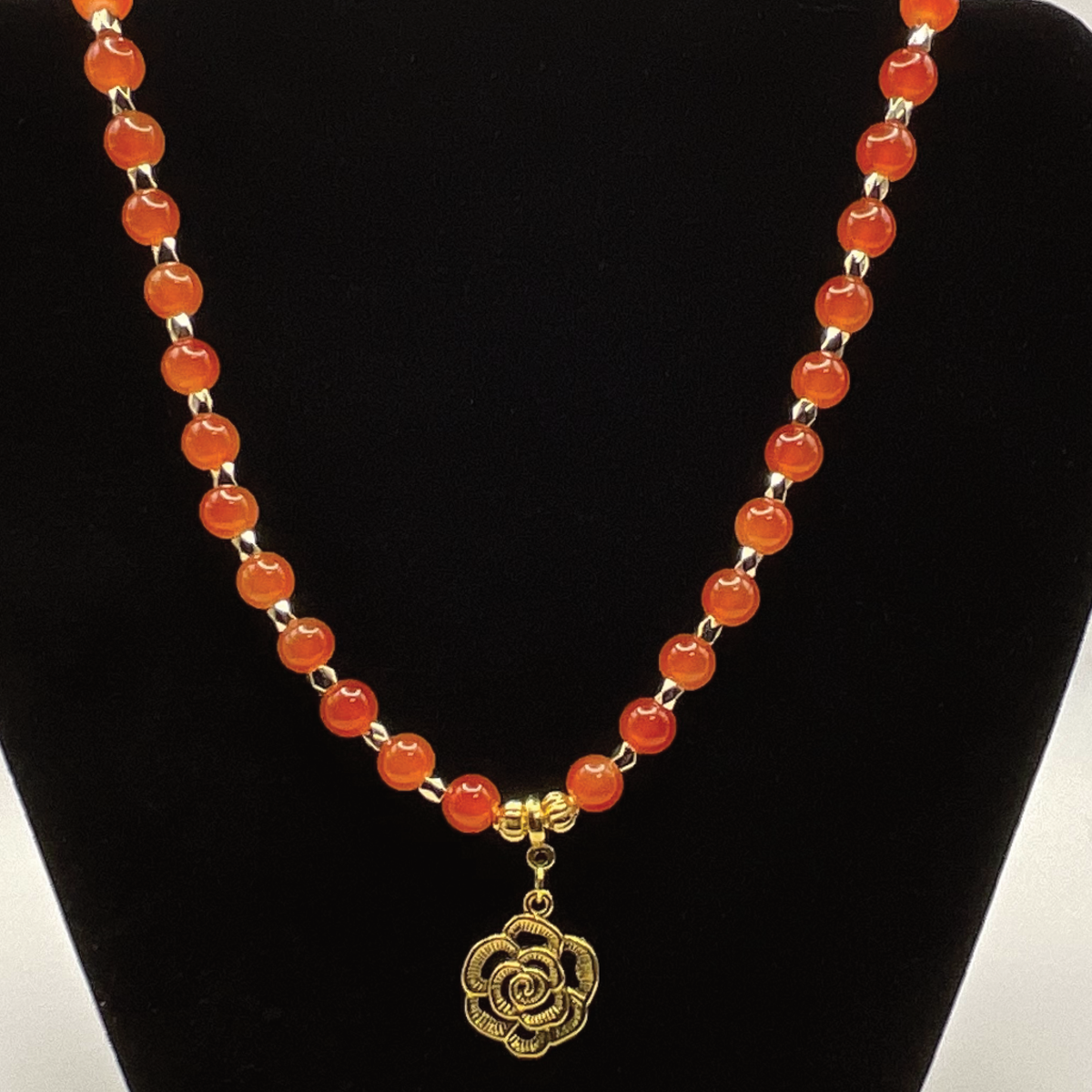 18" Orange Flower Charm Glass Necklace