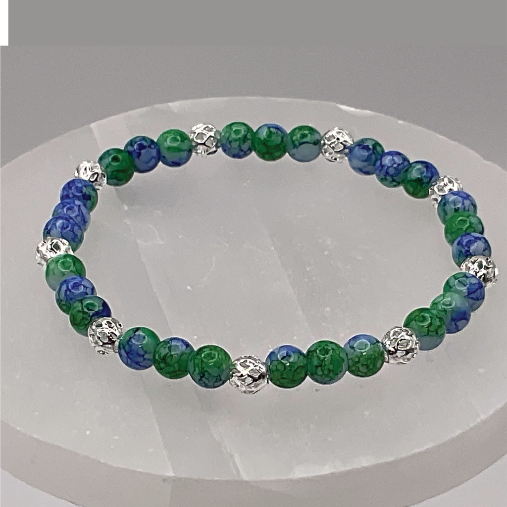 Blue Green Sodalite with Silver Tone Spacers