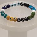 Blue Yellow Green Black Brown Teal Navy White Sea Glass Evil Eye Milky Quartz Bracelet
