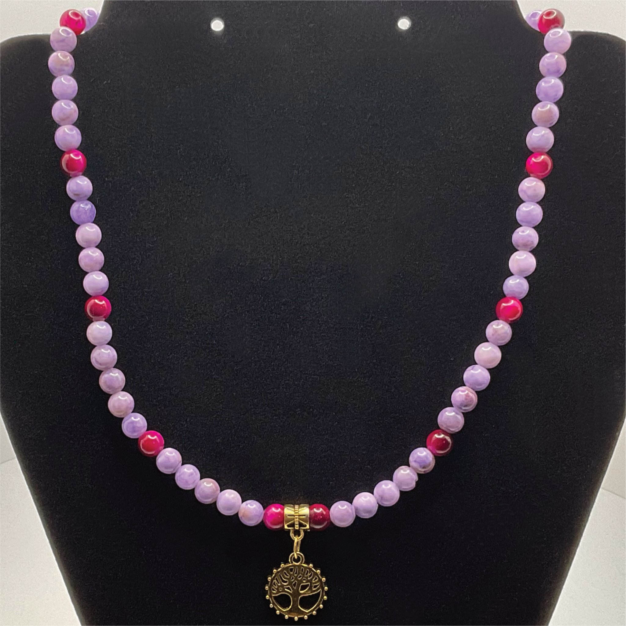 16" Phosphosiderite Dragon Vein Maroon Tree of Life Charm Necklace