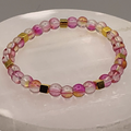 Yellow Pink Clear Glass Bracelet with Gold Square Spacers