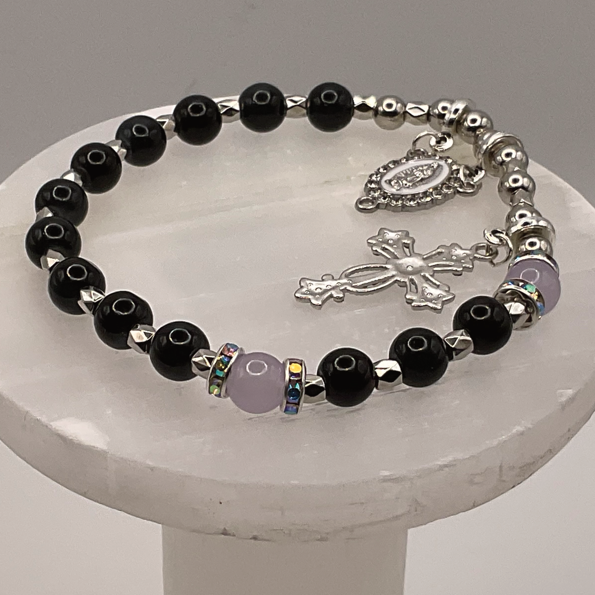 Black Cloudy Blue 1 Decade Rosary Bracelet