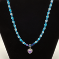 22" Clear Multi-Blue Crystal Heart Charm Glass Necklace