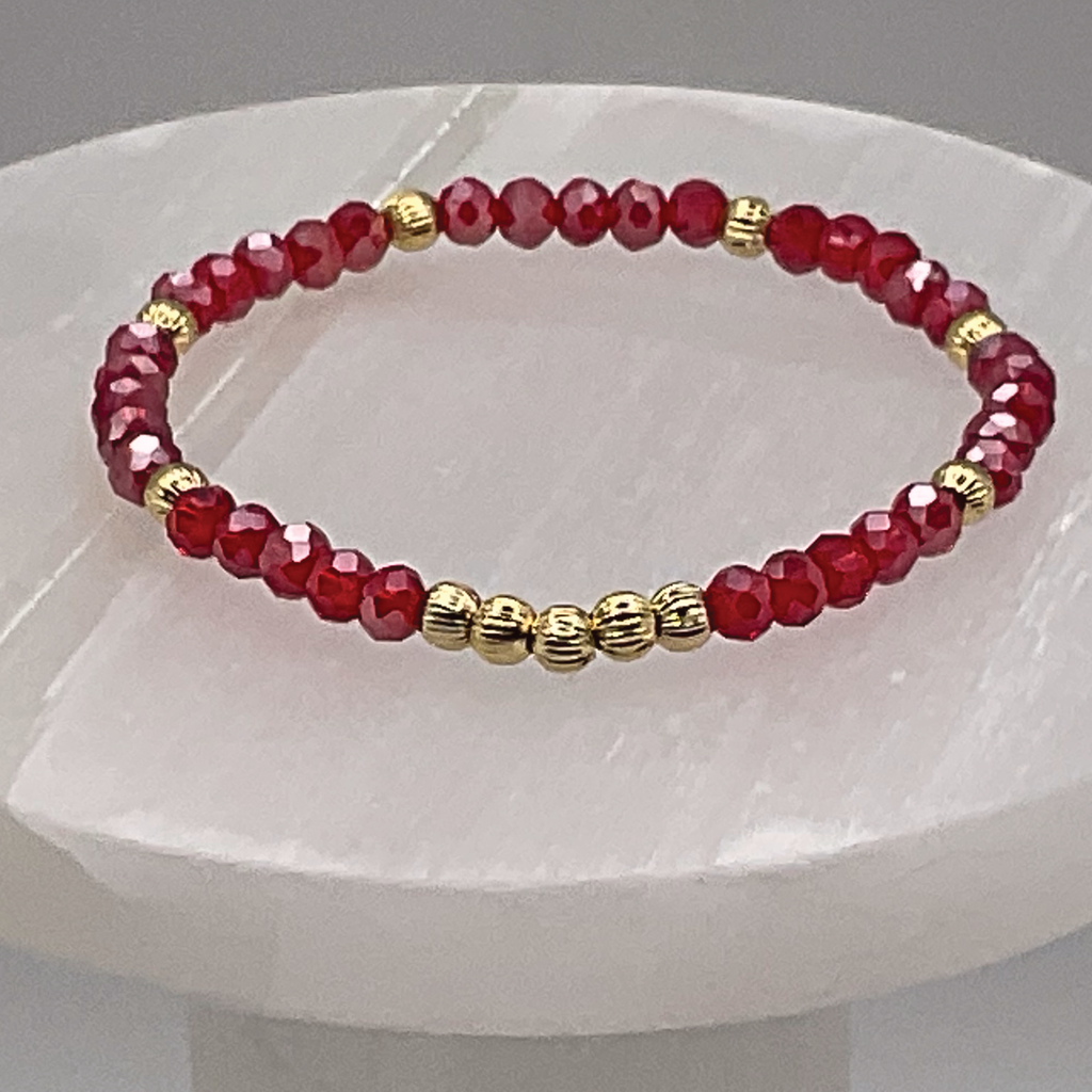 14.5 cm (5.7") Red Bracelet with Gold Spacers