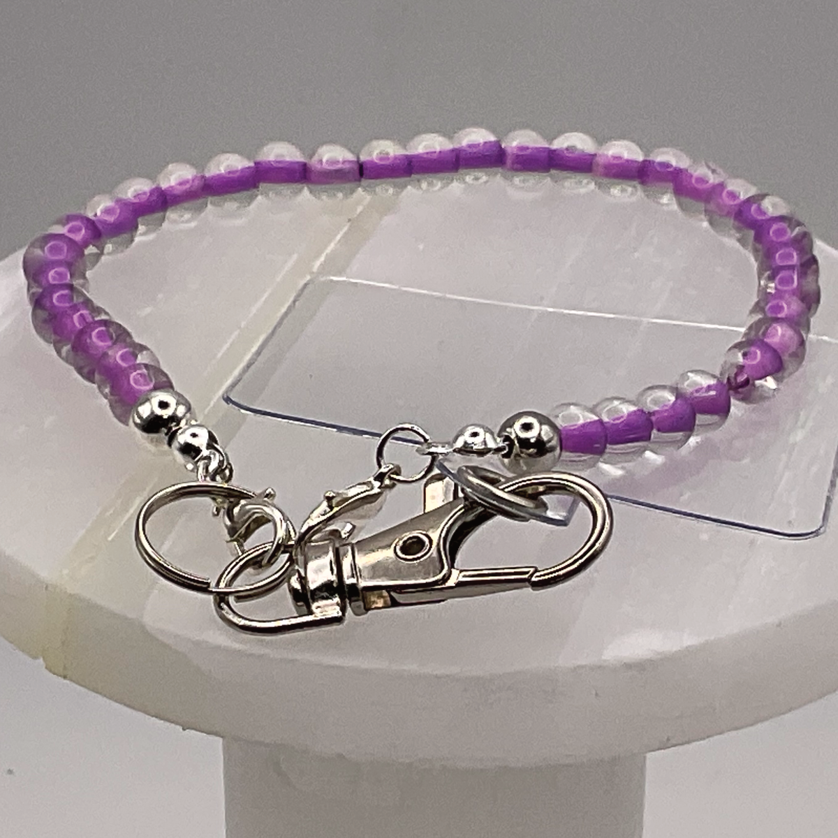 Clear Purple Lined Glass Phone Strap