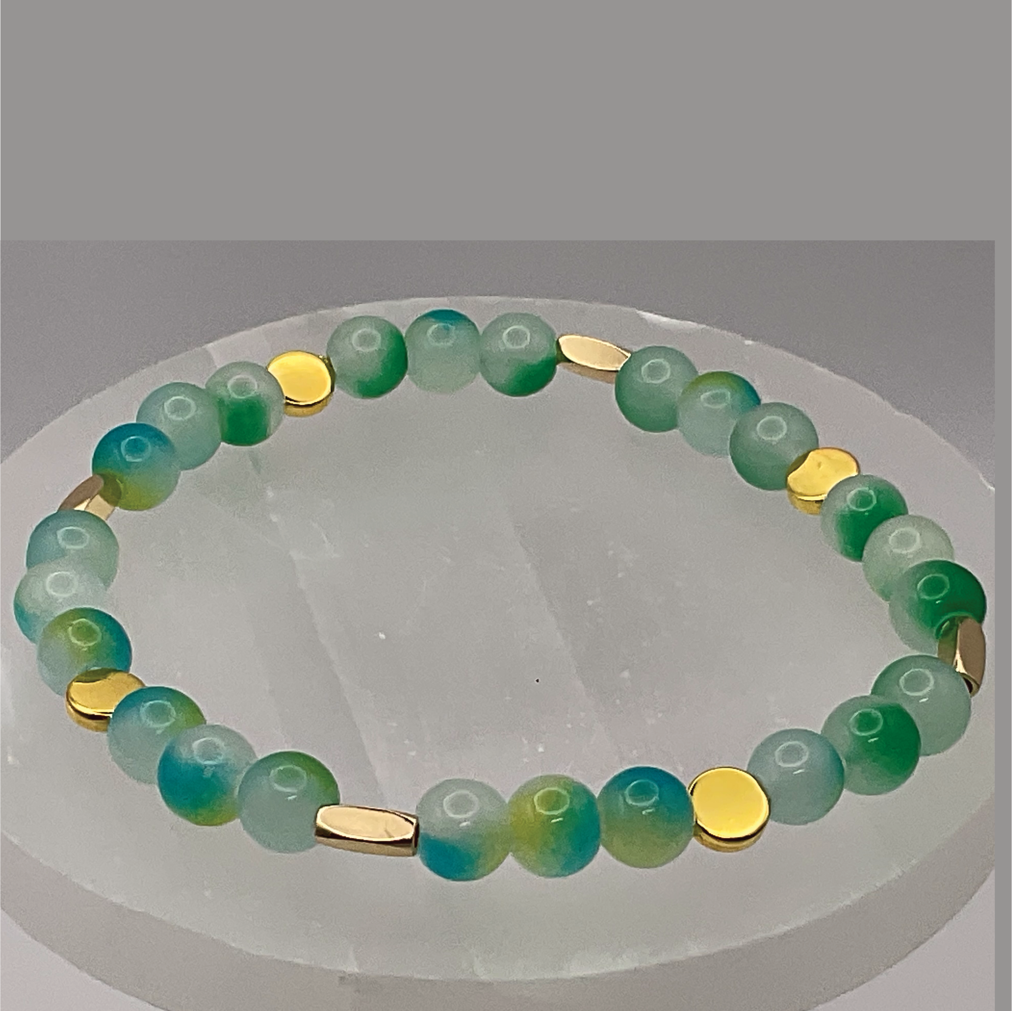Teal Green Dragon Vein Agate Bracelet with Gold Tone Spacers