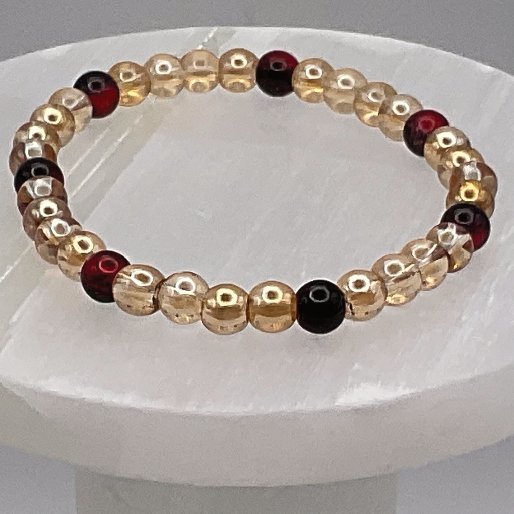 Champagne Crystal Glass Bracelet with Red Black Crystal Spacers