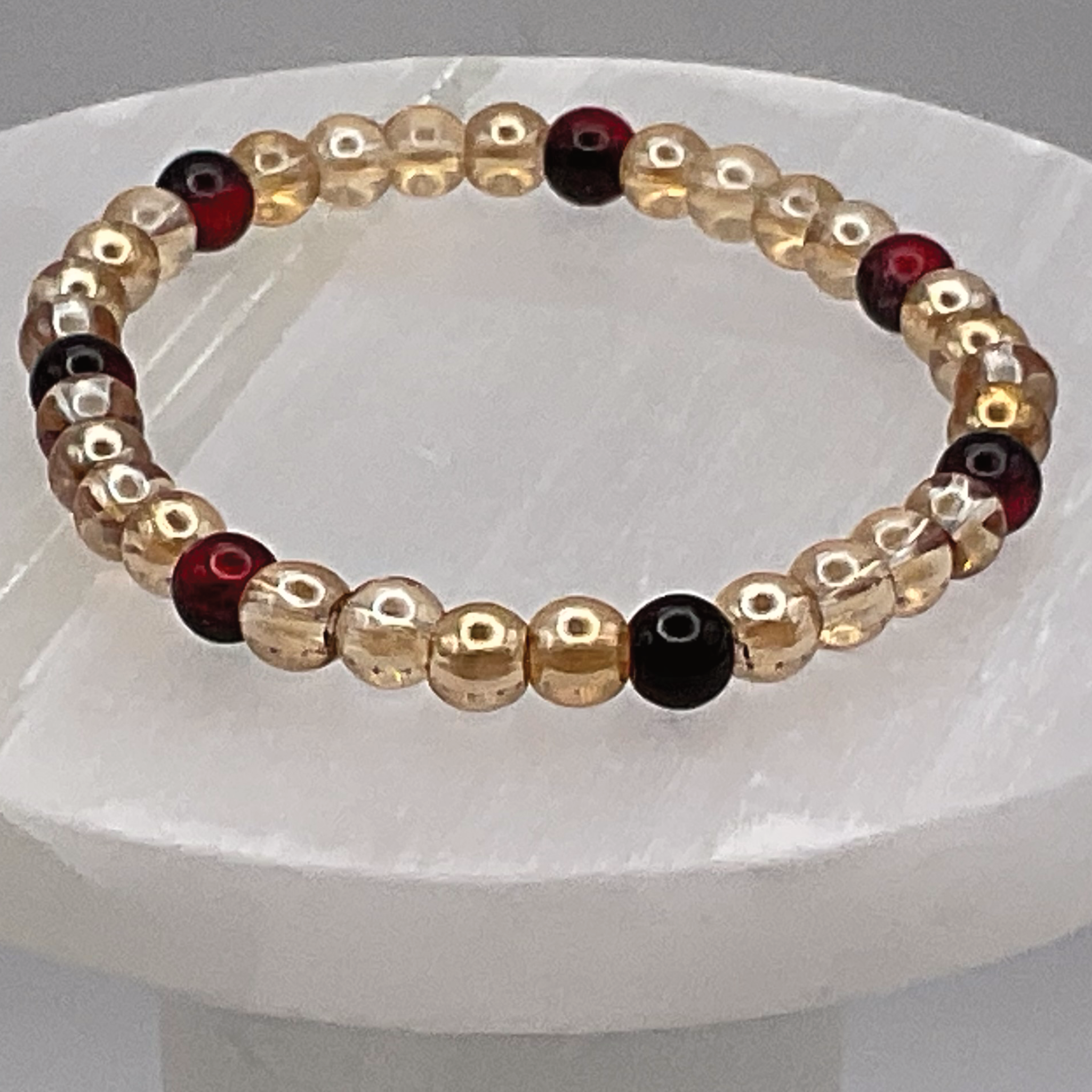 Champagne Crystal Glass Bracelet with Red Black Crystal Spacers