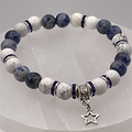 Magnesite Sodalite Star Charm Bracelet with Silver Tone Blue Crystal Spacers