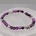 Purple Dragon Vein Agate Silver Elephants Charm Bracelet
