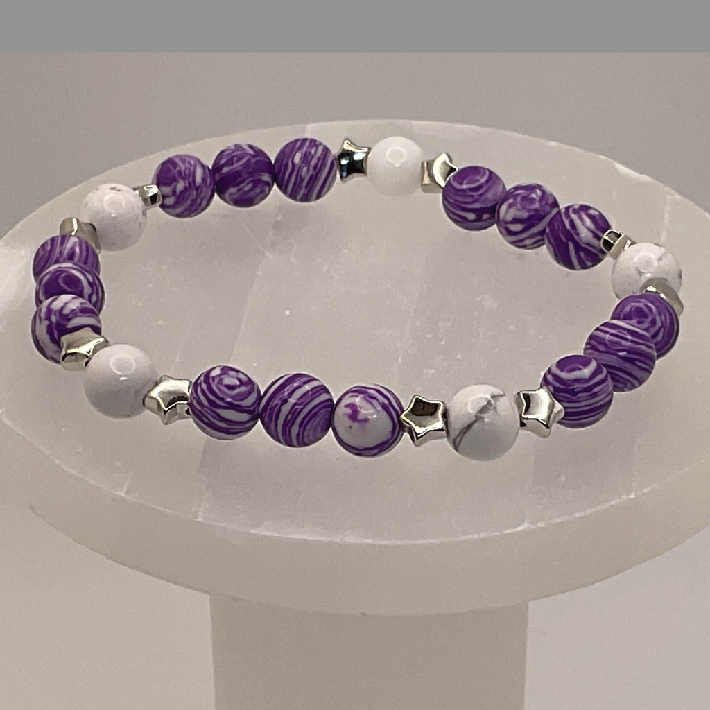 Purple Dragon Vein Milky Quartz Bracelet with Silver Star Spacers