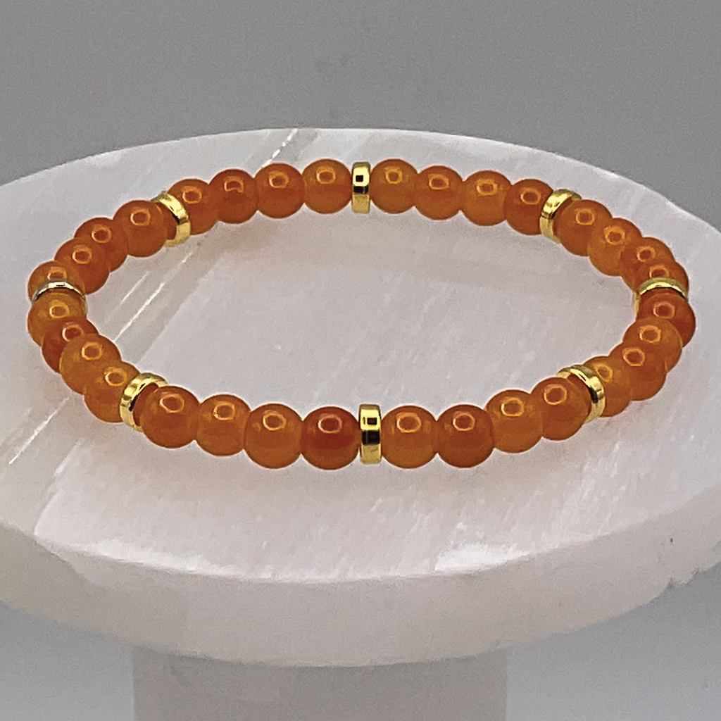 Orange Glass Bracelet with Gold Spacers