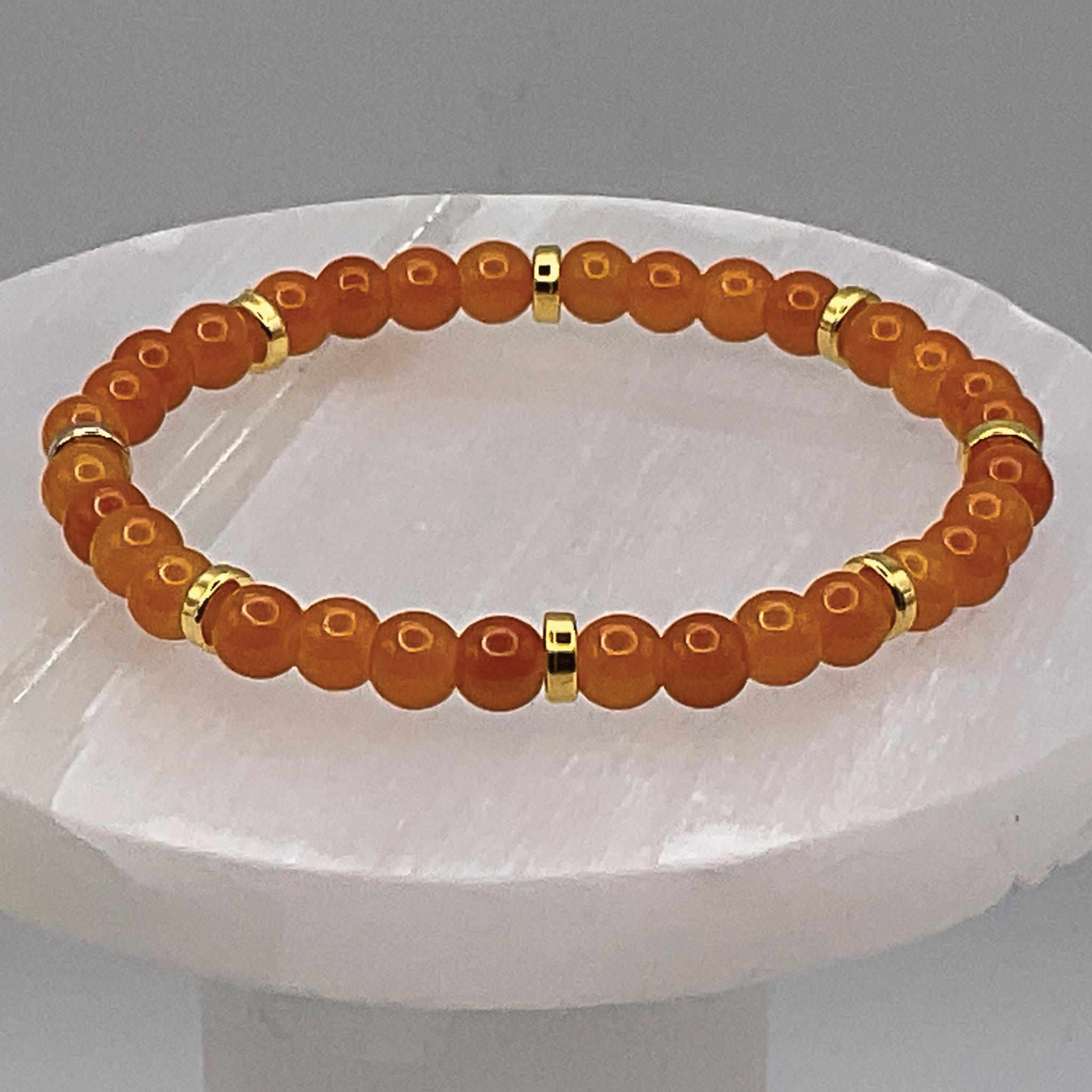 Orange Glass Bracelet with Gold Spacers