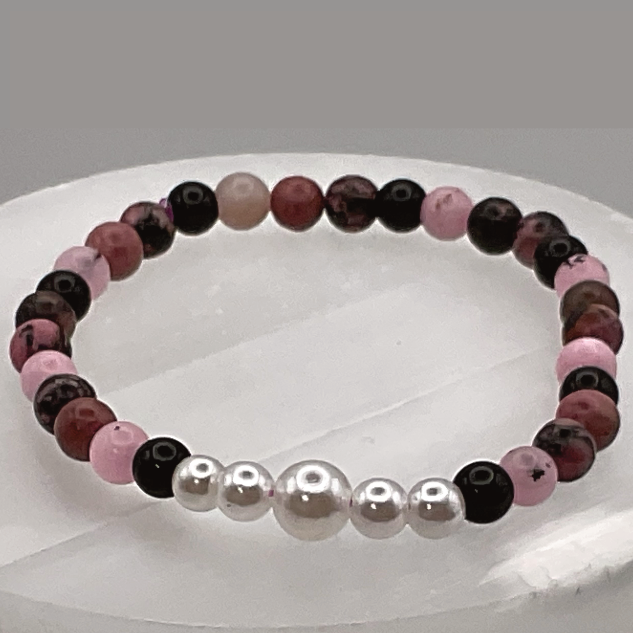 Rhodonite Onyx Imitation Pearl Bracelet
