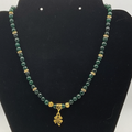 16" Green Jasper Shamrock Charm Necklace with Gold Tone Crystal Spacers