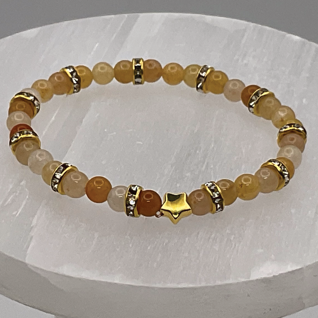 14 cm (5.5") Oriental Agate Bracelet with Crystal Spacers and Gold Star