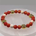 Orange-Yellow Sea Glass Magnesite Owls Charm Bracelet
