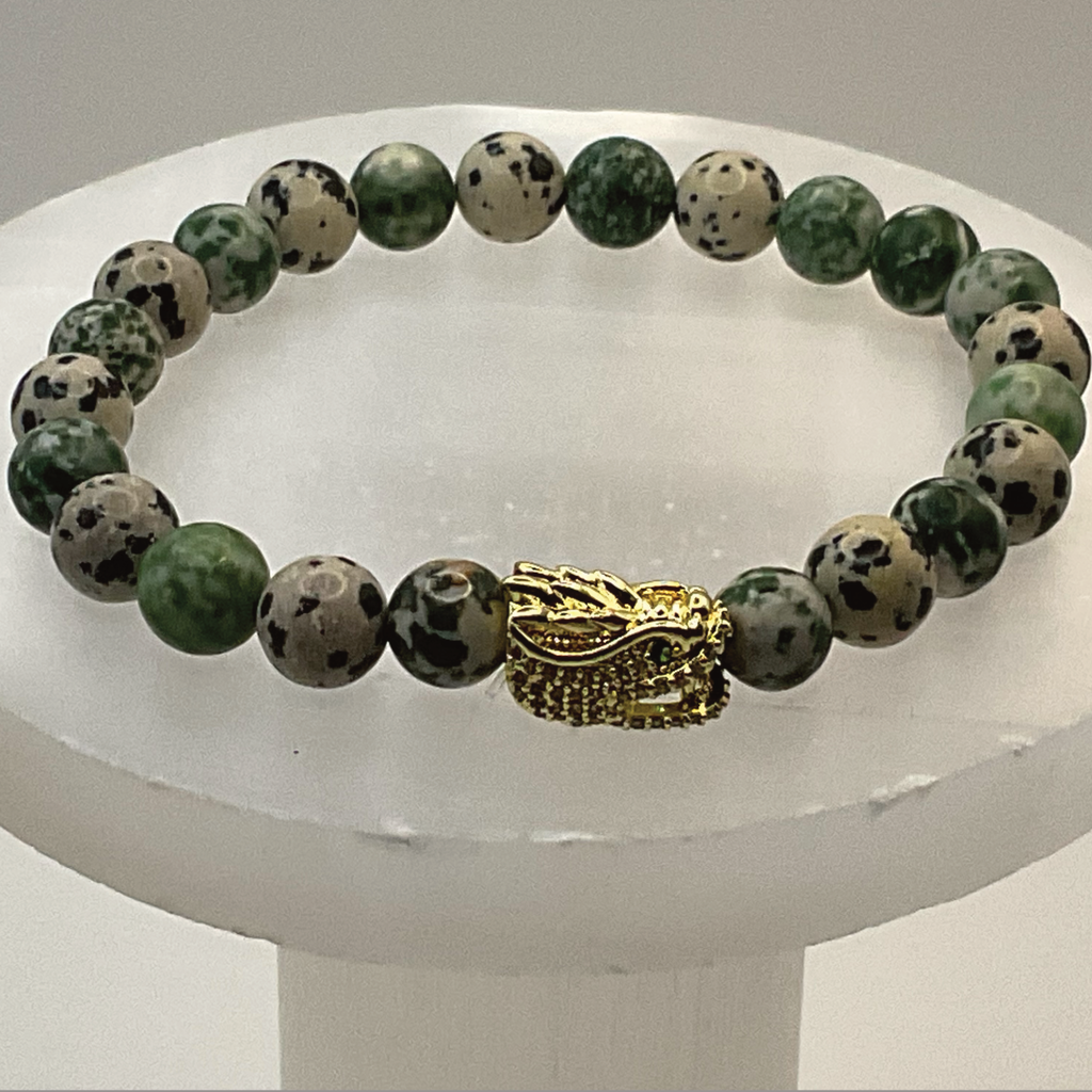 Tree Agate Dragon Charm Bracelet