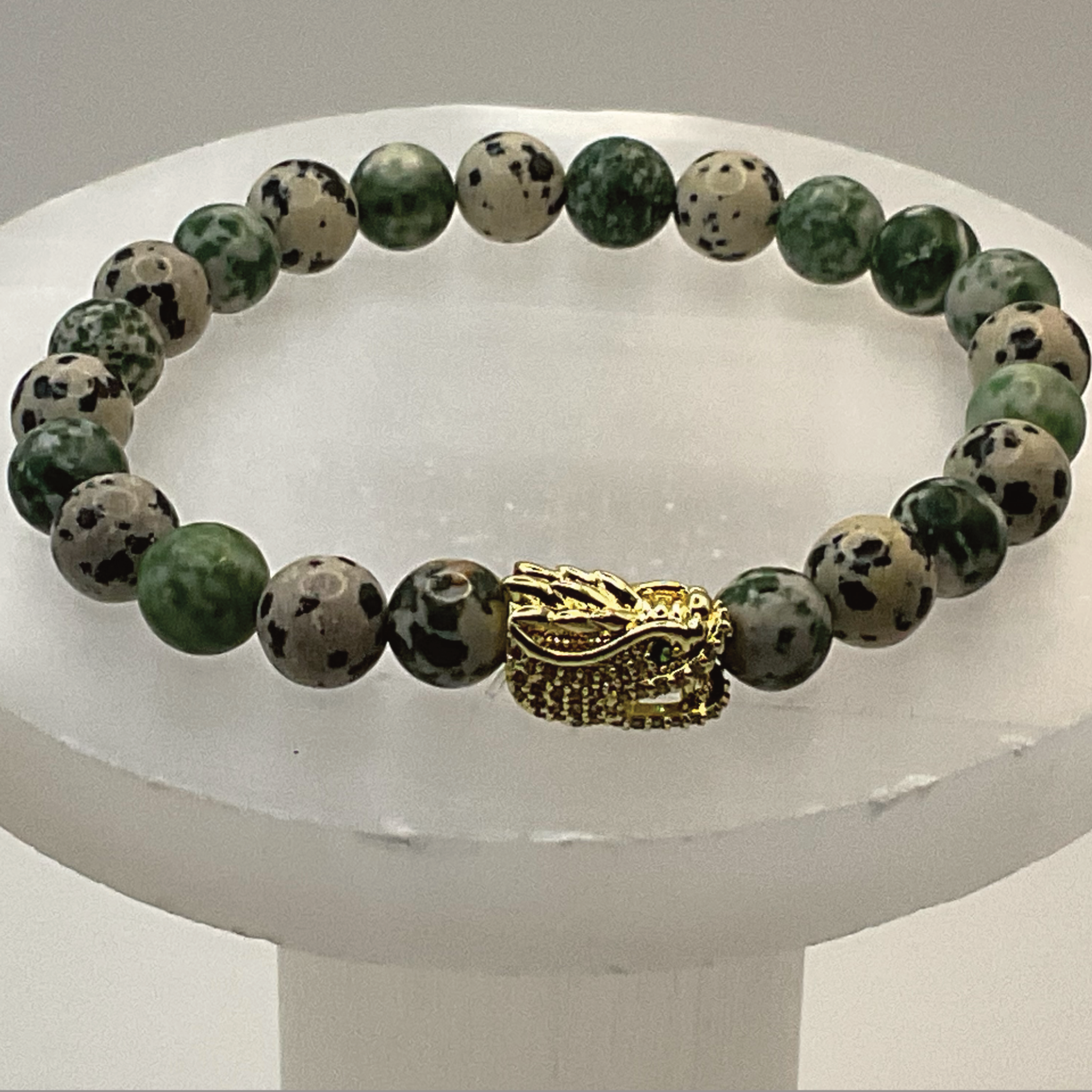 Tree Agate Dragon Charm Bracelet