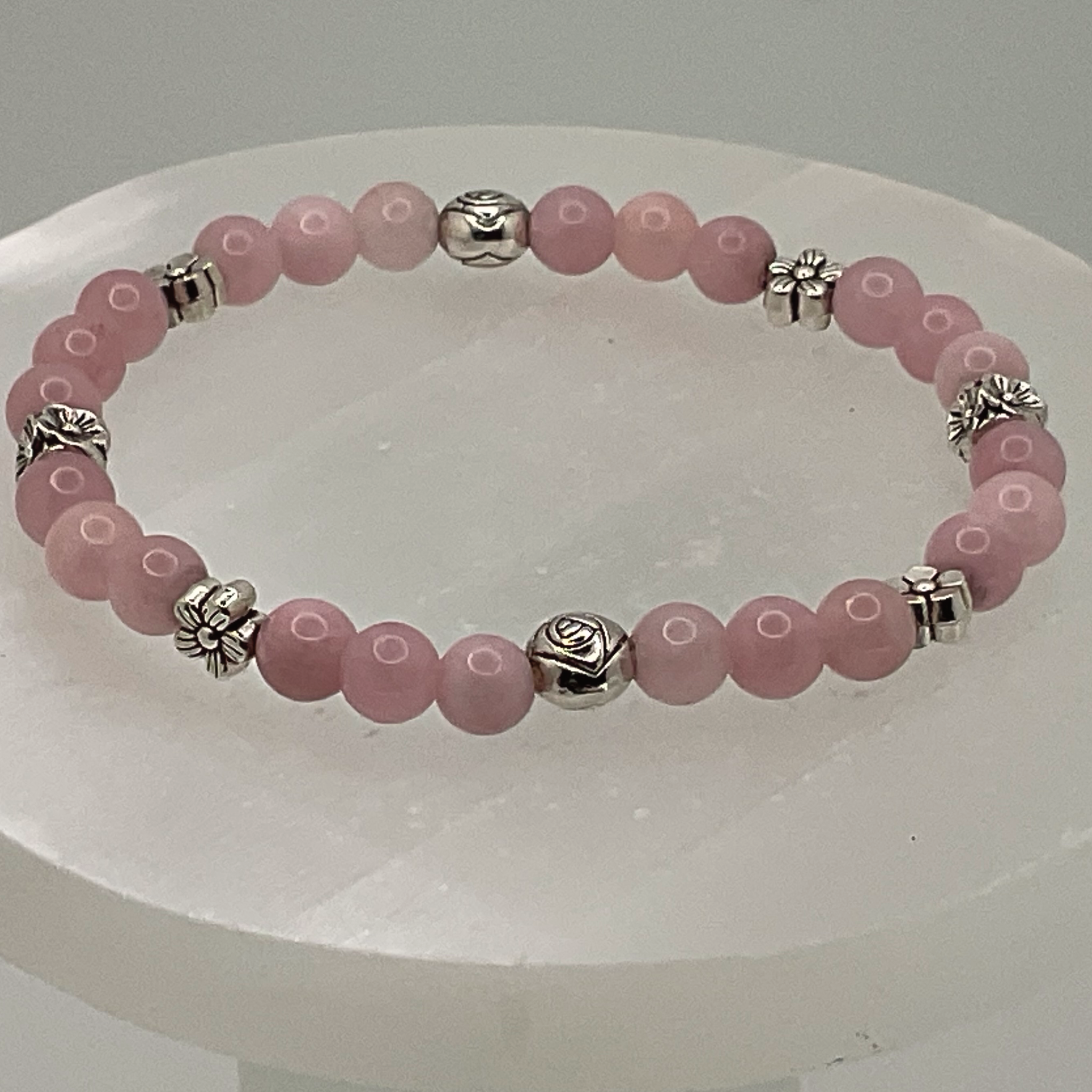 Rose Quartz Bracelet with Silver Tone Spacers