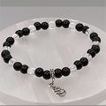 Black Agate Clear Quartz Feather Charm Bracelet