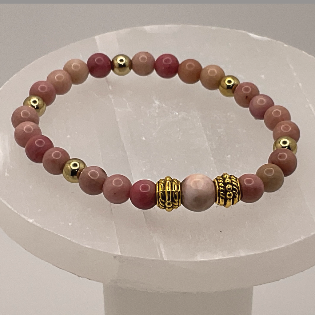 Pink Opal Bracelet with Gold Tone Spacers