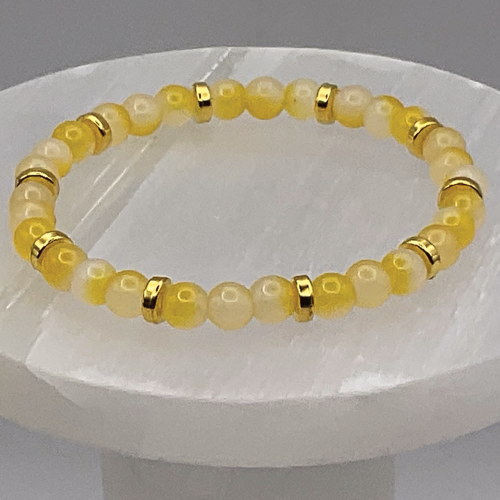 Yellow Glass Bracelet with Gold Disc Spacers