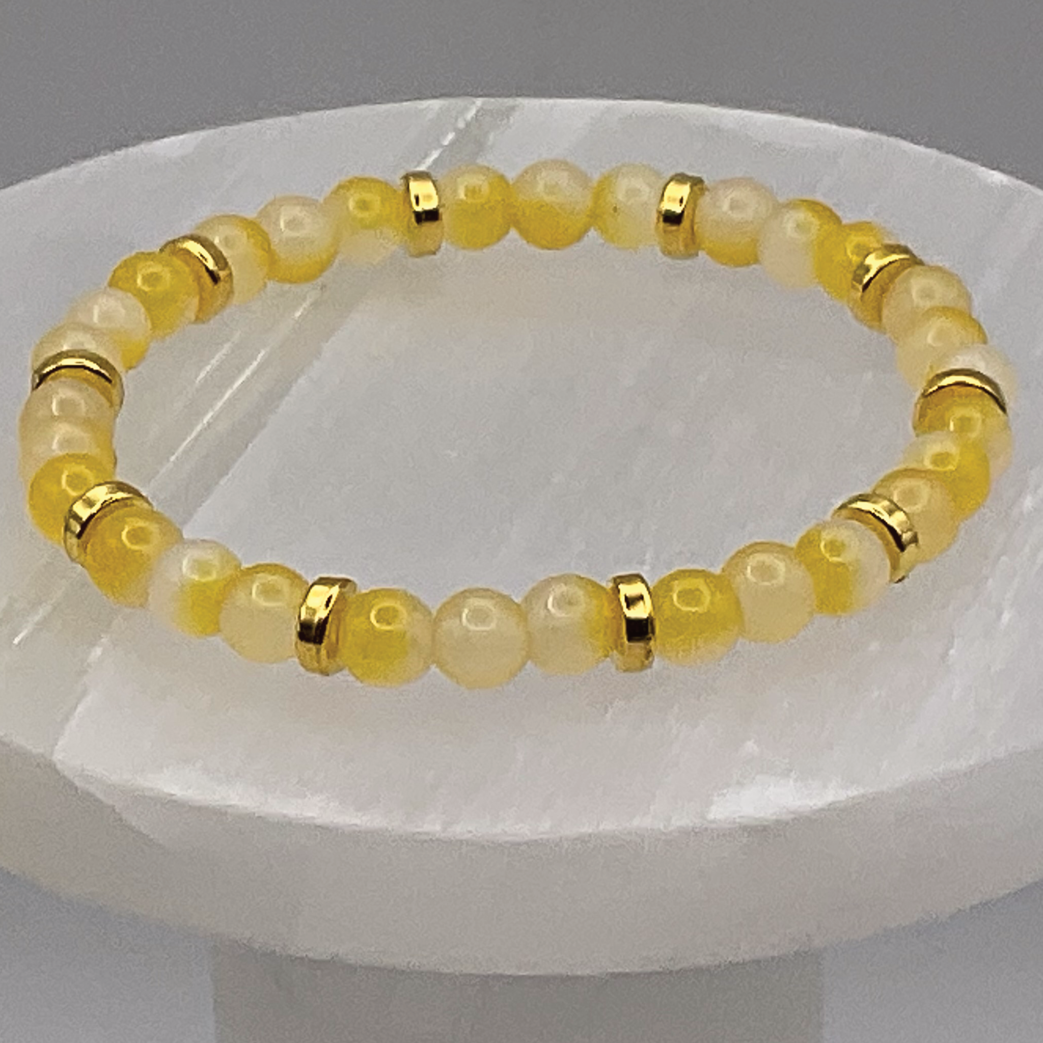 Yellow Glass Bracelet with Gold Disc Spacers