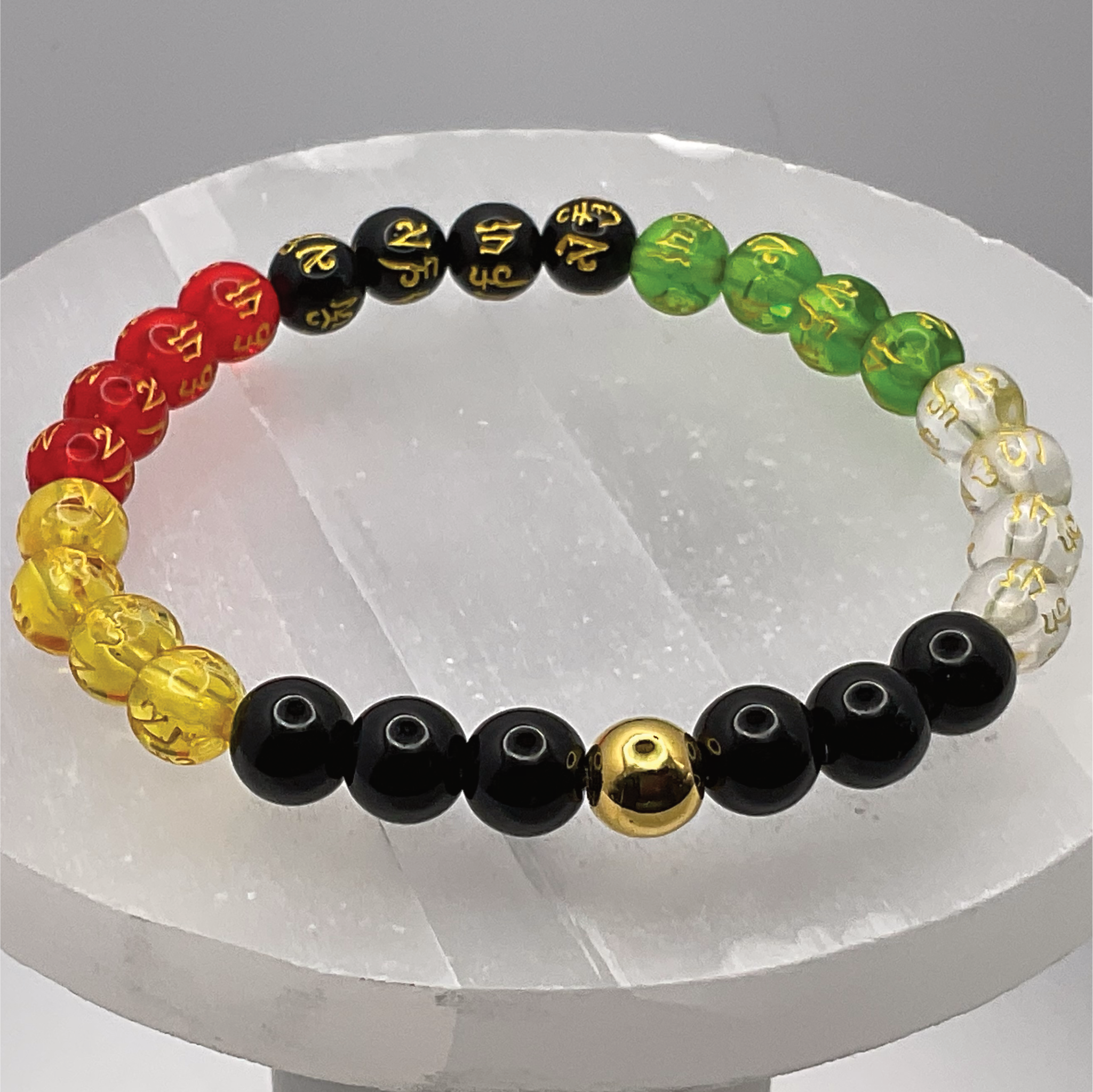 Black Obsidian Pixiu Chakra Bracelet with Gold Tone Spacers