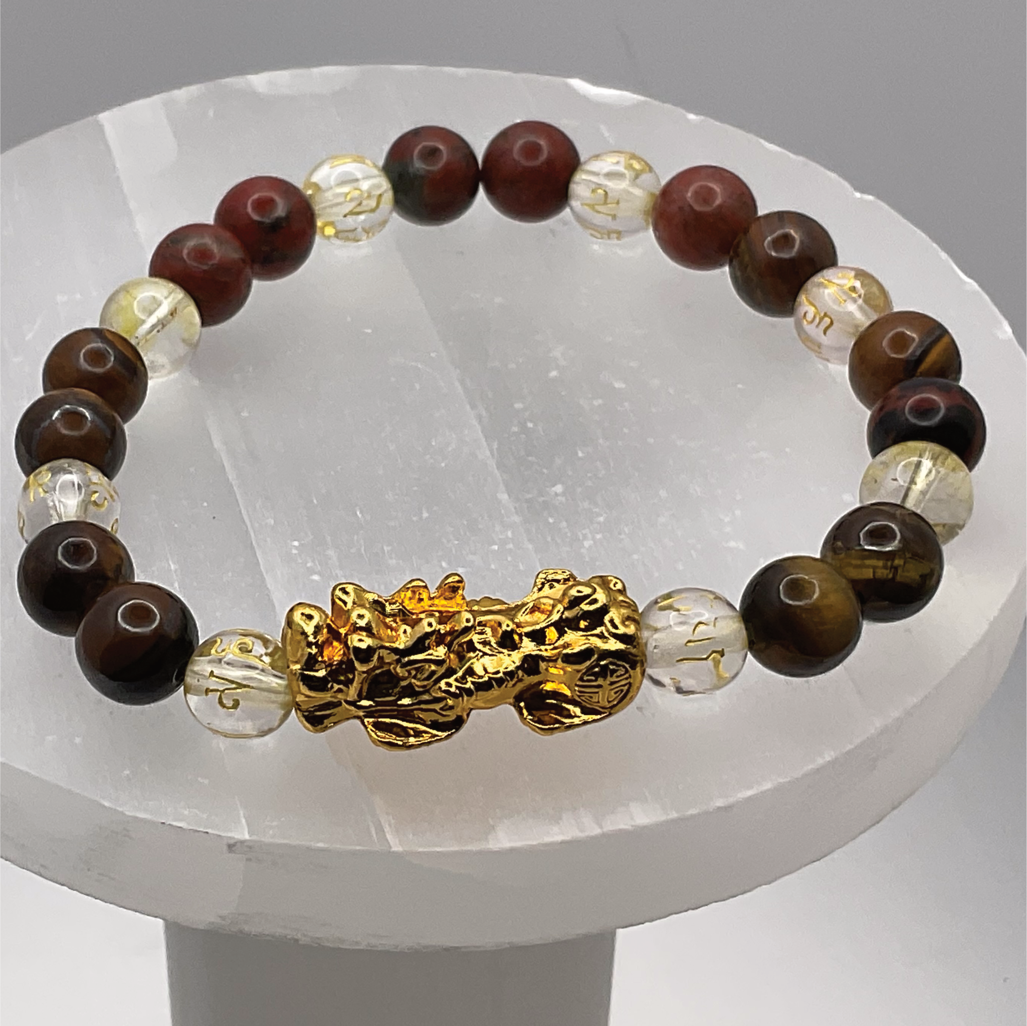 Brecciated Jasper Clear Quartz Pixiu Dragon Charm Bracelet