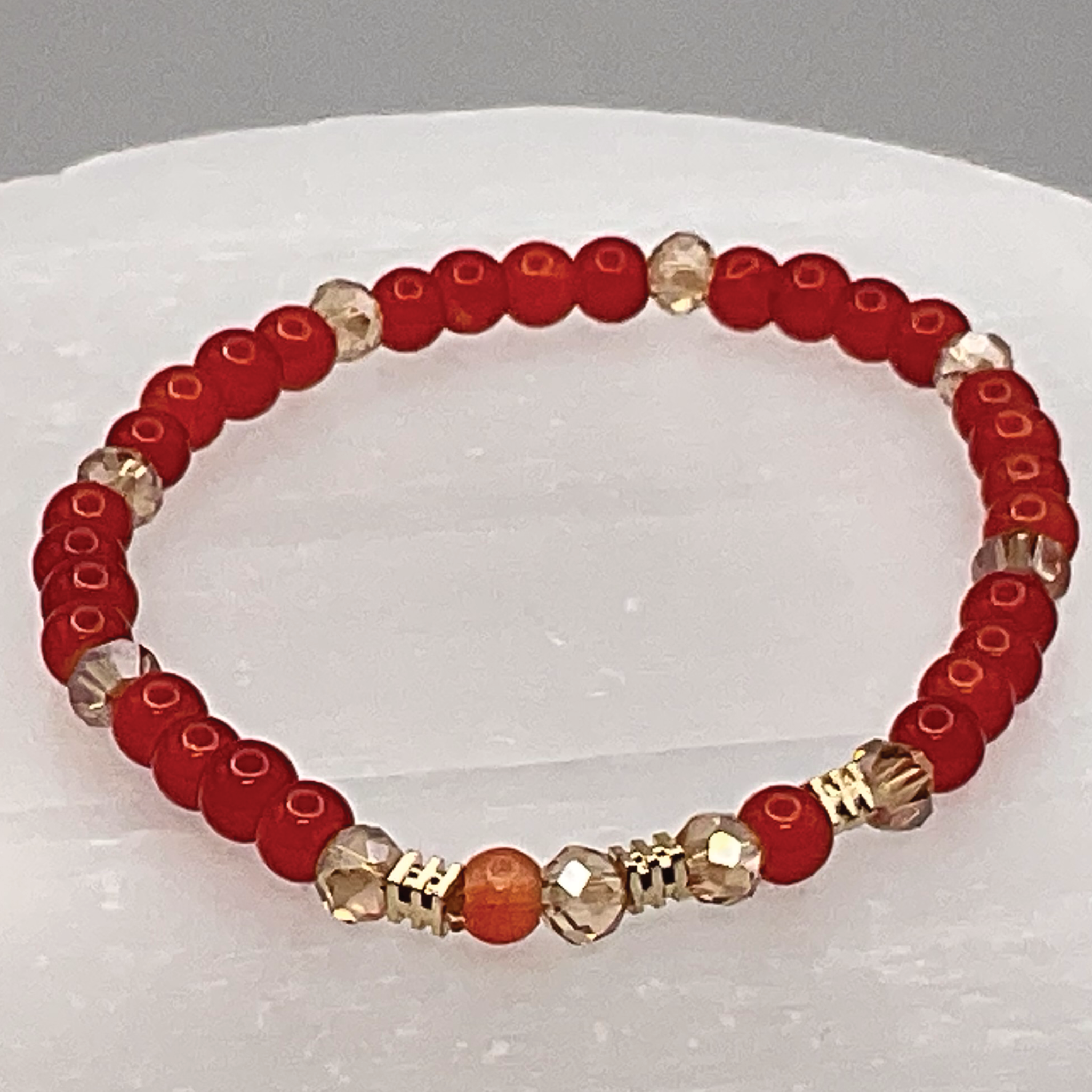 14.5 cm (5.7") Carnelian Agate Amber Crystal Bracelet with Gold Spacers
