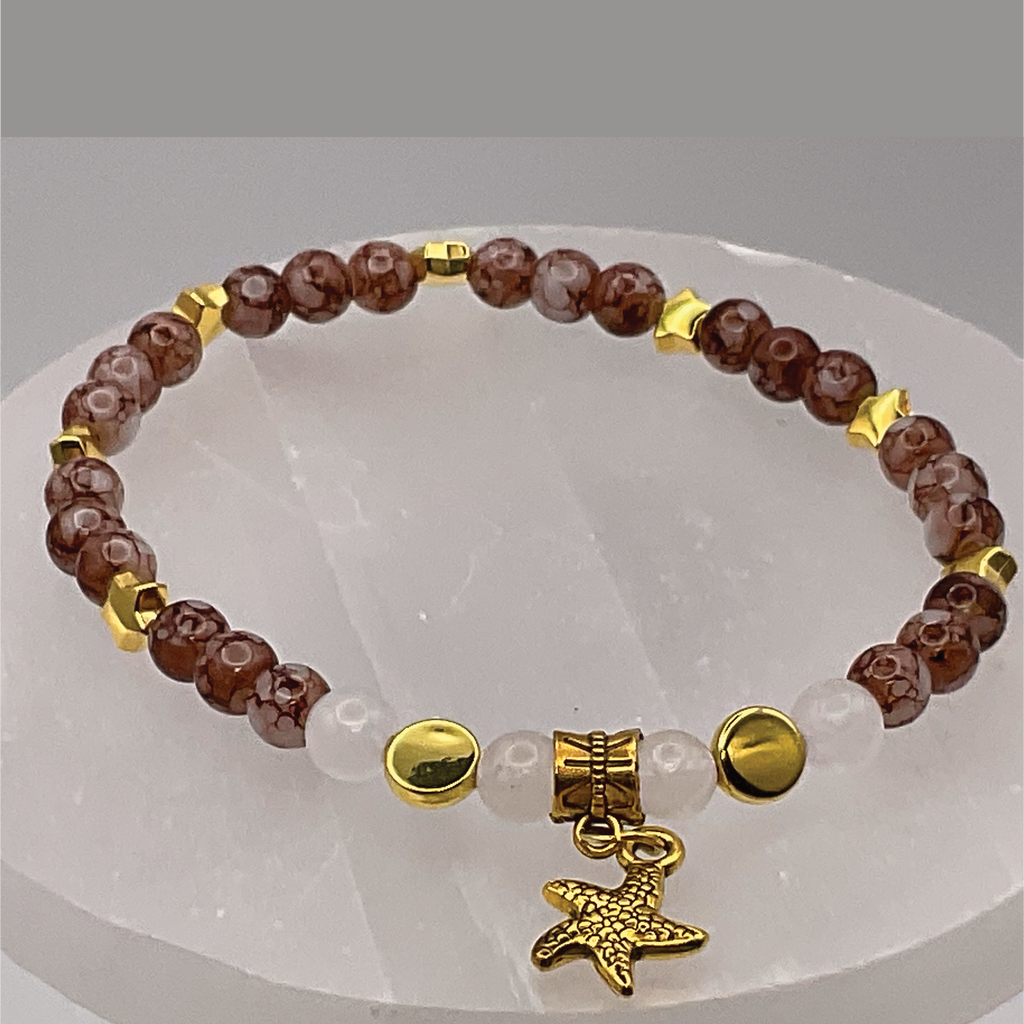 Ferruginous Quartz Milky Quartz Starfish Charm with Gold Tone Spacers