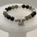 Serpentine Black Agate Howlite Heart Charm Bracelet with Silver Tone Spacer