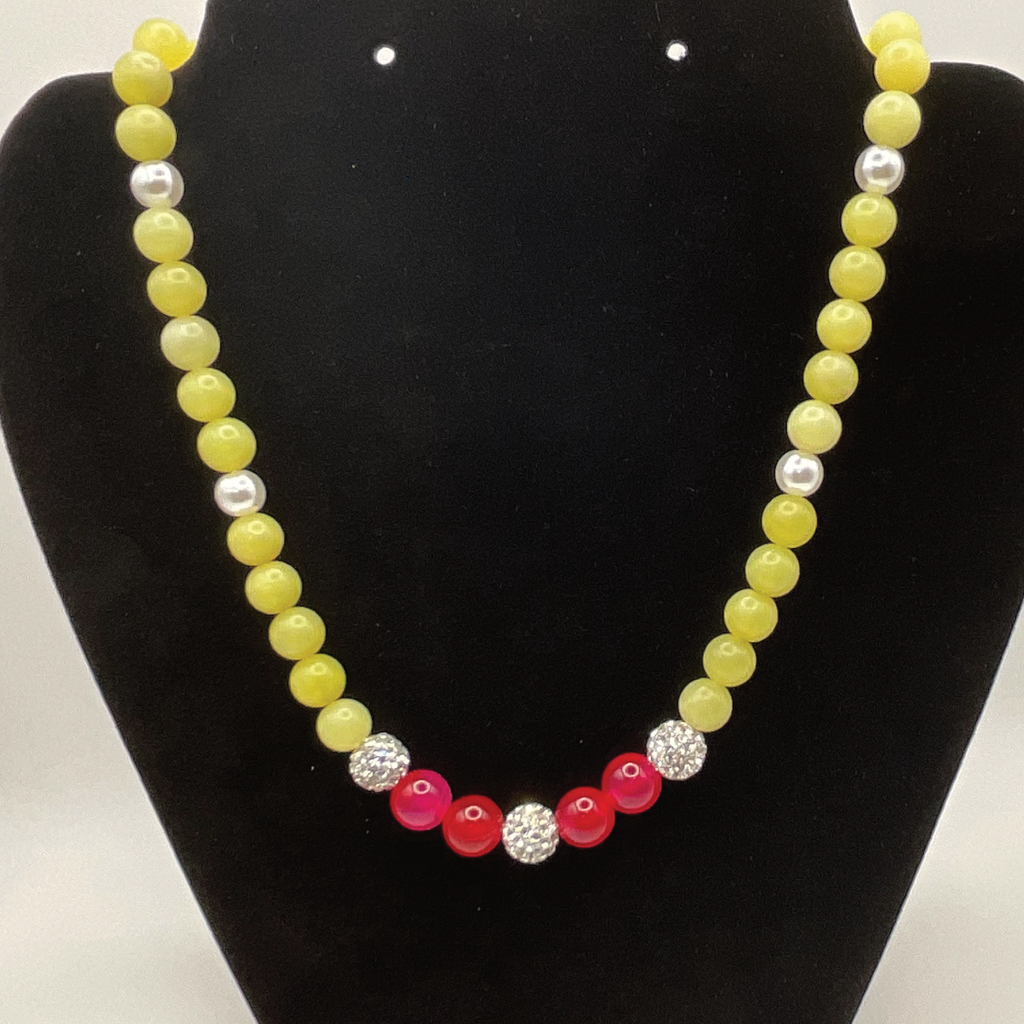 18" Serpentine Imitation Pearl Pink Dragon Vein Agate Necklace with Silver Tone Spacers