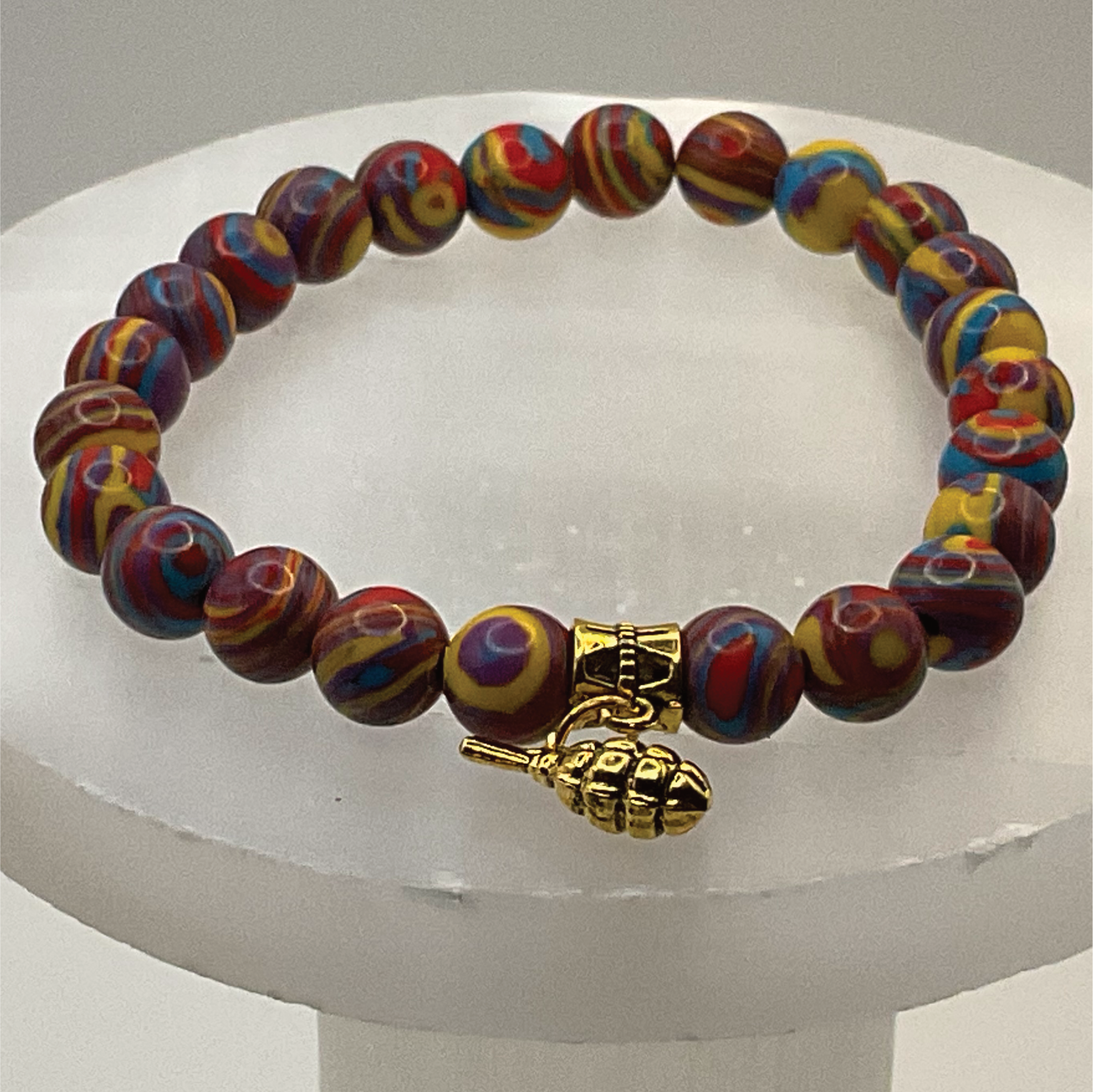 Rainbow Calsilica Grenade Charm Bracelet