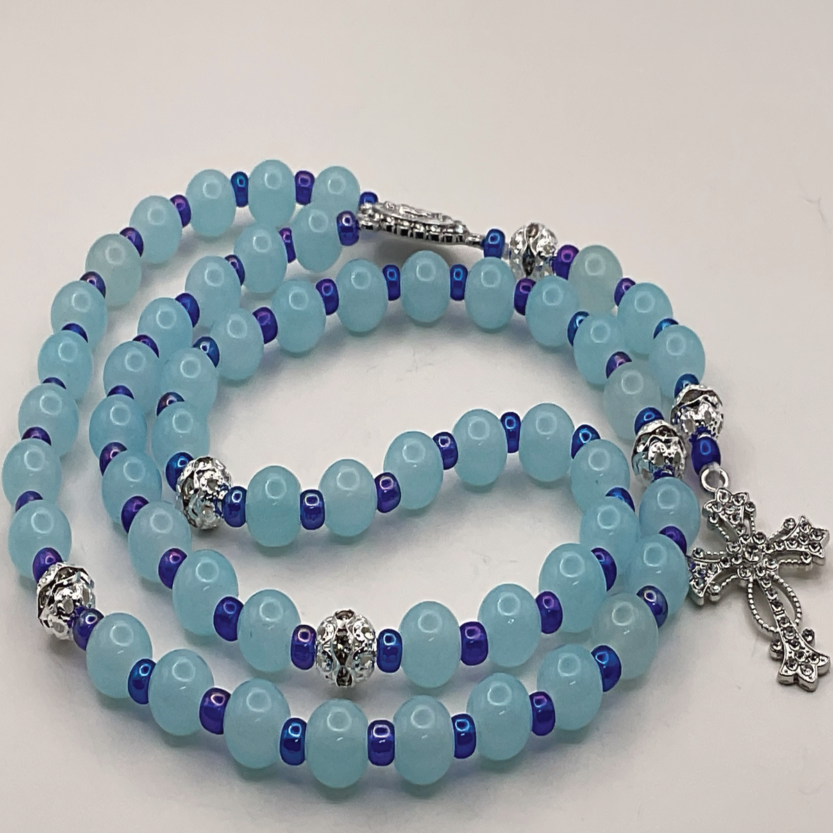 Light and Dark Blue Full 5 Decade Silver Rosary