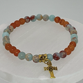 Calcite Carnelian Agate Gold Cross Charm Bracelet
