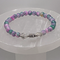 Pink Blue Tealdragon Vein Agate Bracelet with Silver Shell Spacers