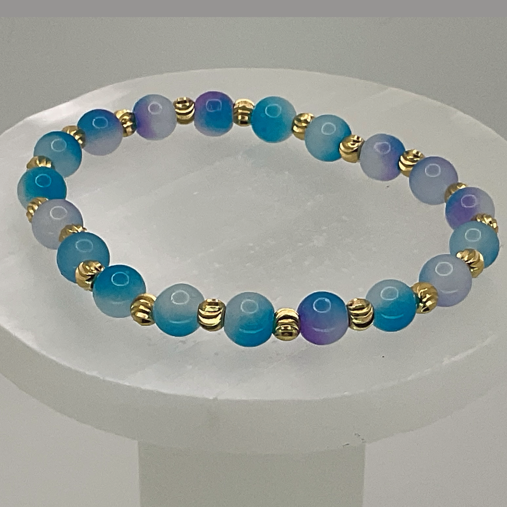 Blue Purple Dragon Vein Agate Bracelet with Tiny Gold Spacers