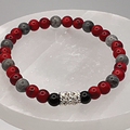 Red Howlite Angelite Black Agate Bracelet with Silver Tone Barrel Spacers